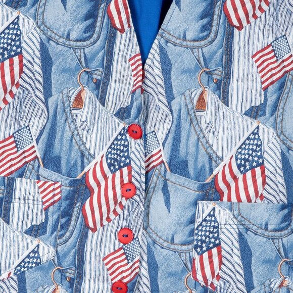 American Flag Homemade Vest XL Womans USA 4th of July Striped Pocket Shirts - Picture 4 of 7